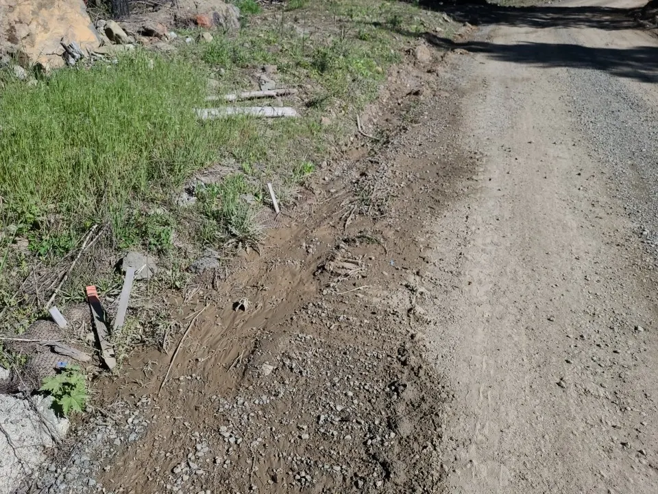 Erosion channels beside a gravel road